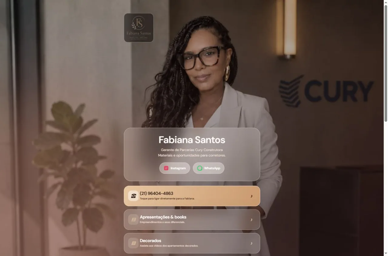 Print da página inicial de Fabiana Santos, exemplo de site no portfólio de Soluções Digitais